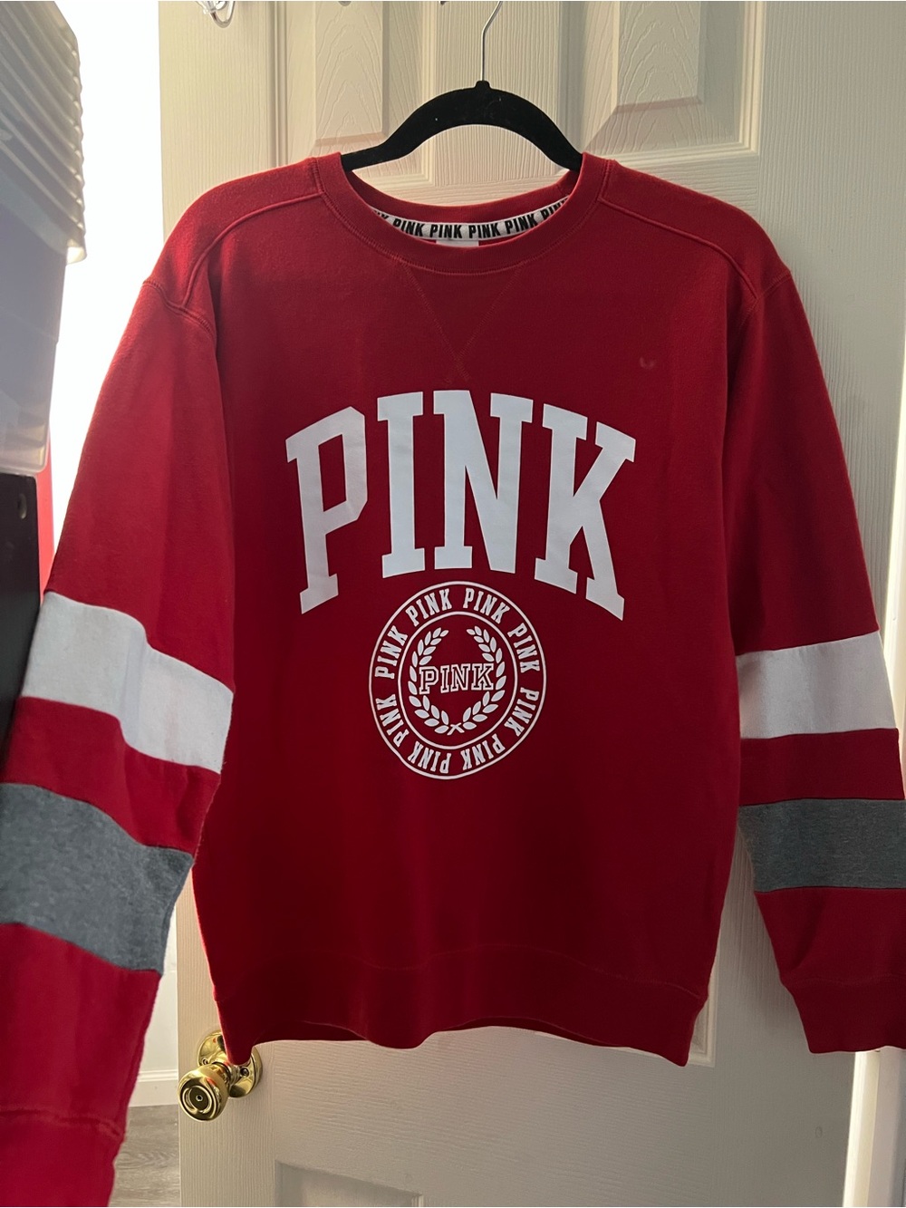 Victoria's Secret PINK Red Crewneck Sweatshirt with White Logo